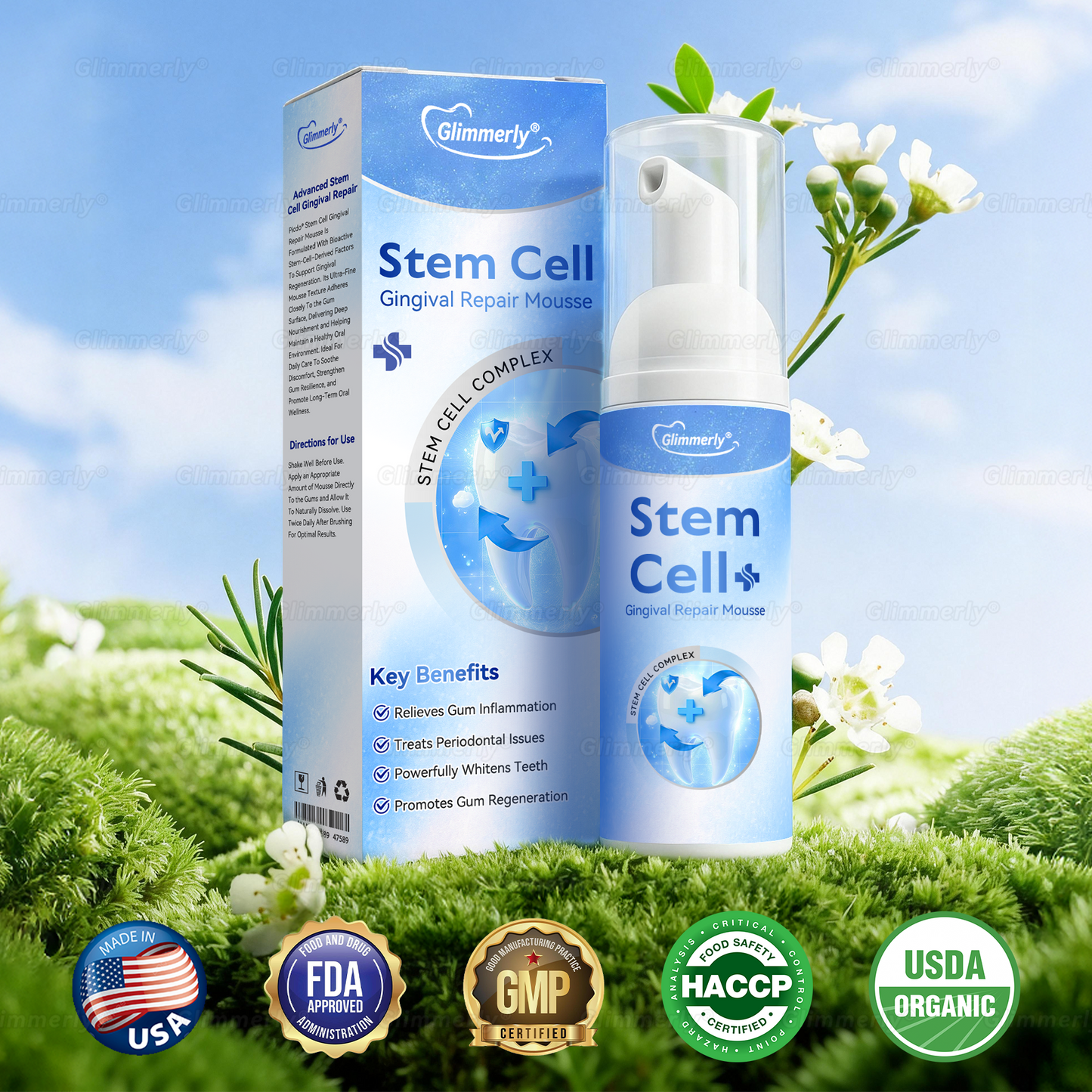 Glimmerly® Stem Cell Gingival Repair Mousse 🦷 Tooth Enamel Regeneration • Tartar Dissolver • Gum Strengthener • Deep-Clean Foaming Formula