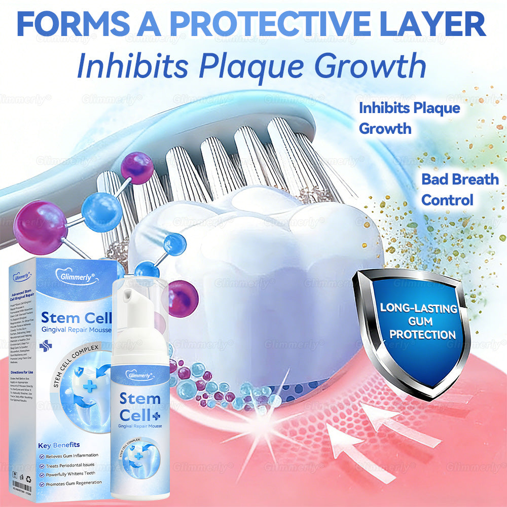 Glimmerly® Stem Cell Gingival Repair Mousse 🦷 Tooth Enamel Regeneration • Tartar Dissolver • Gum Strengthener • Deep-Clean Foaming Formula